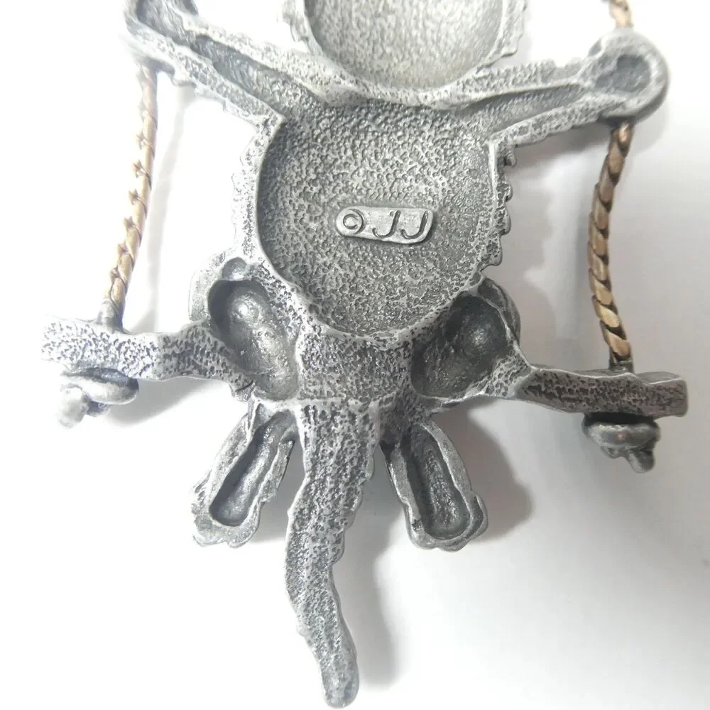 Cat in a Tree Swing Pin Vintage JJ Jonette Brooch Swinging